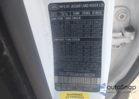 2017 Land Rover Range Rover Evoque Se/Se Premium from USA, damaged, VIN SALVP2BG4HH188034